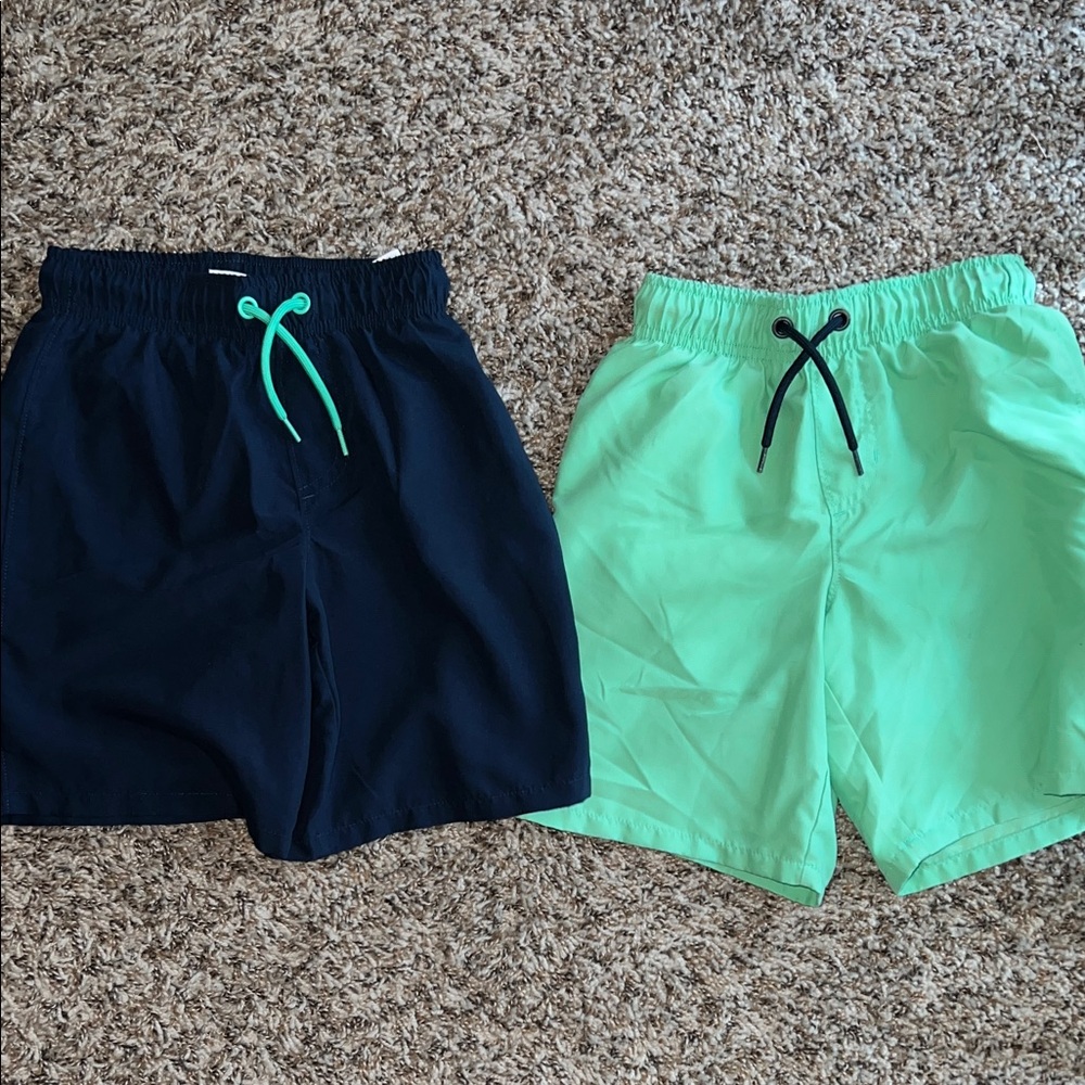 Kids' Navy and Mint Green Swim Trunks